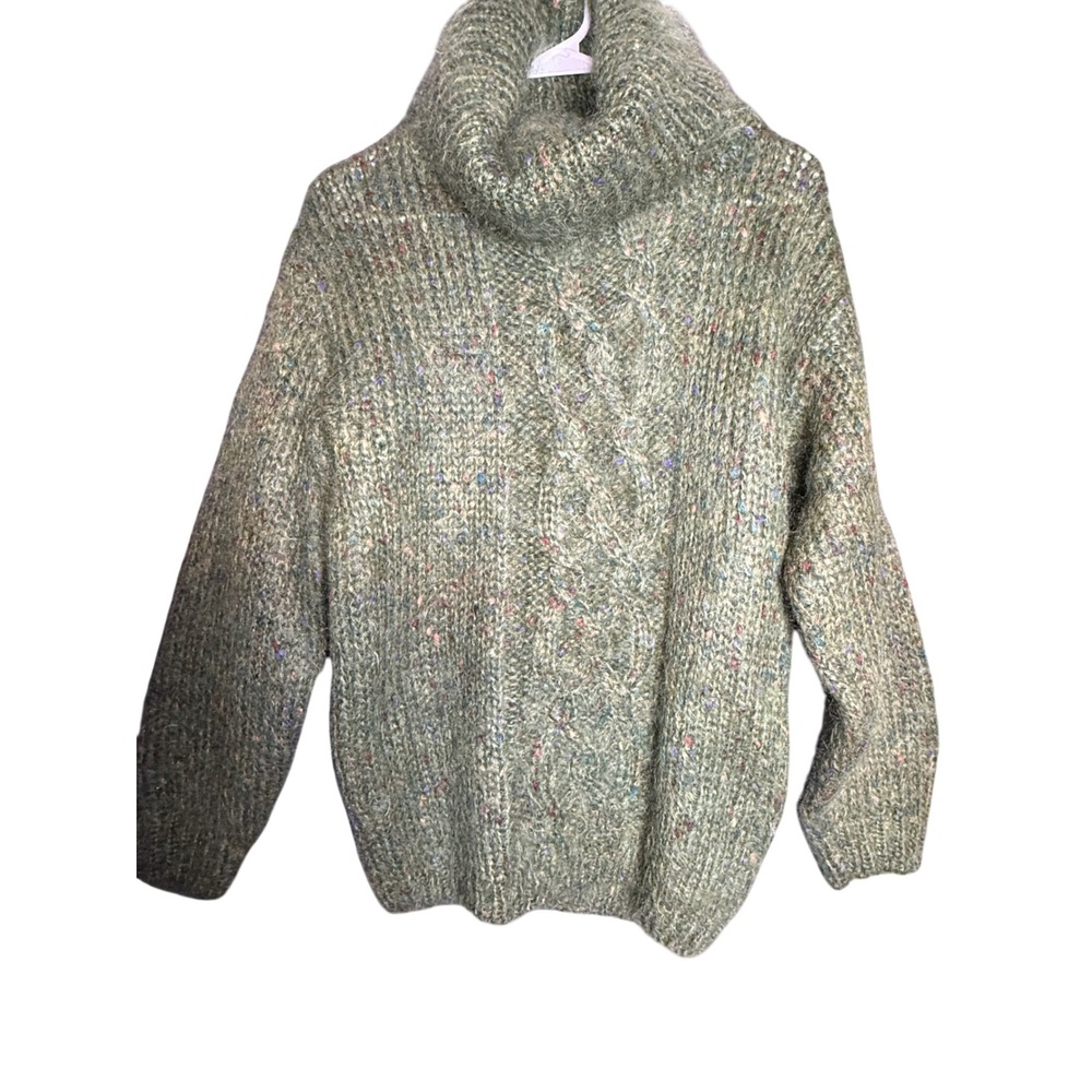 Chelsea Young Mohair Wool Blend Cowl Neck Sweater Green Multi Color Small